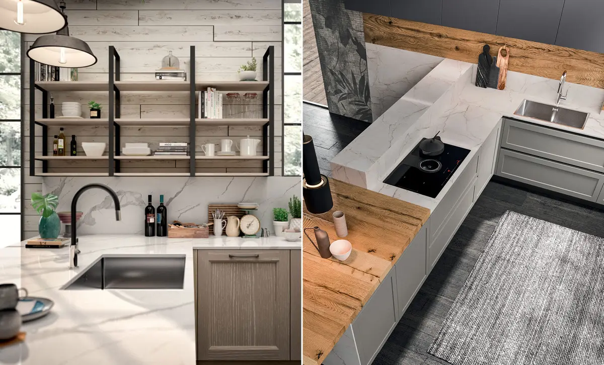 Cucine con penisola con allacciamenti